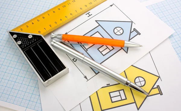 Rajzolás otthon Építőipari eszközök — Stock Fotó