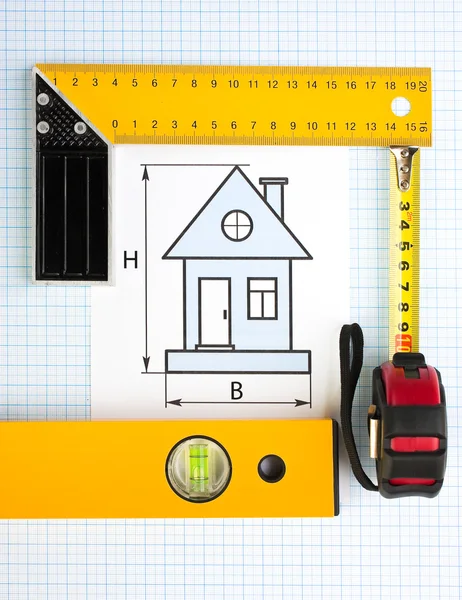 Drawing Home Construction Tools Background Graph Paper — Stock Photo, Image