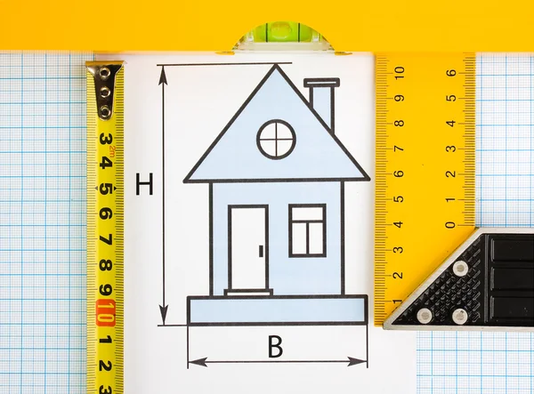 Evde Arka Plan Grafik Kağıt Üzerinde Inşaat Araçlarıyla Çizim — Stok fotoğraf
