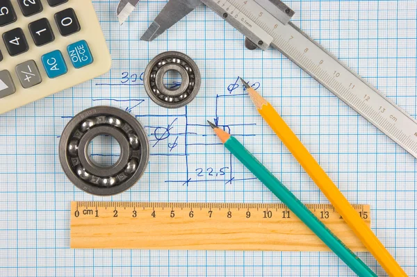 Calipers Bearing Square Background Graph Paper — Stock Photo, Image