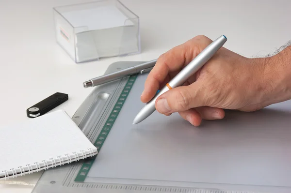 Hand draws on the tablet — Stock Photo, Image