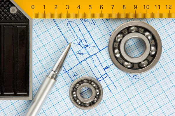 stock image Calipers, bearing and square