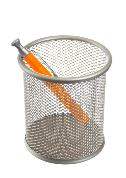 Basket with pen isolated on white background — Stock Photo, Image