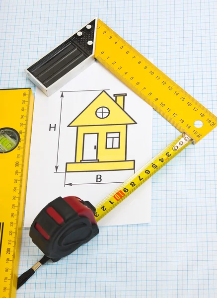 Drawing Home Construction Tools Background Graph Paper — Stock Photo, Image