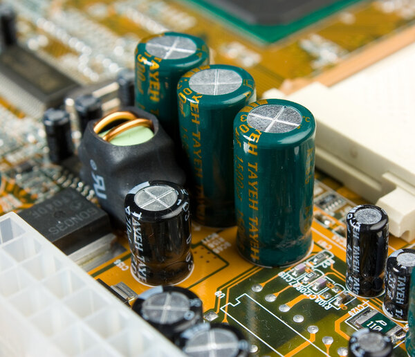 Radio components laid out on the electronic circuit