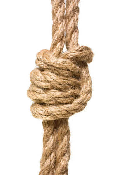 Starker Knoten Gebunden Einem Seil Isoliert Auf Weißem Hintergrund — Stockfoto
