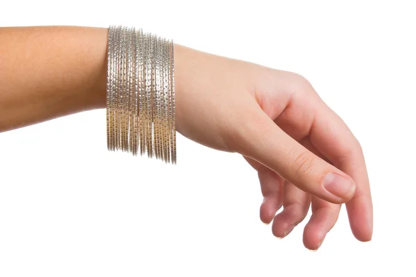 Γυναικείο Χέρι Κοσμήματα Που Απομονώνονται Λευκό Φόντο — Φωτογραφία Αρχείου