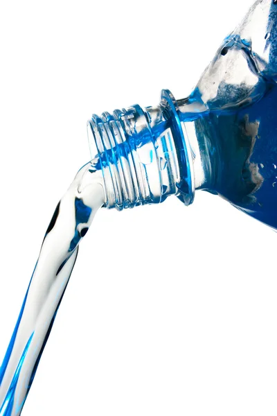 Chorro Agua Fluye Botella Aislado Sobre Fondo Blanco —  Fotos de Stock