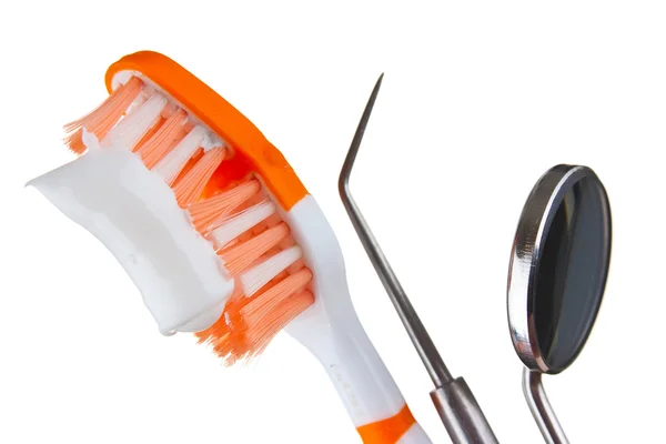 Tandenborstel Tandheelkundige Instrumenten Geïsoleerd Witte Achtergrond — Stockfoto