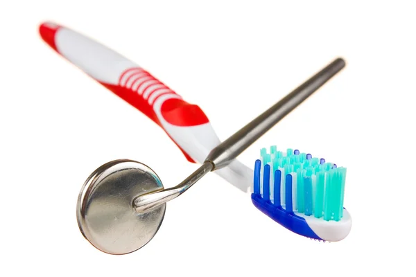 Tandenborstel Tandheelkundige Instrumenten Geïsoleerd Witte Achtergrond — Stockfoto