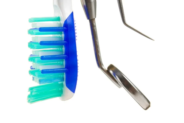 Tandborste Och Dental Verktyg Isolerad Vit Bakgrund — Stockfoto