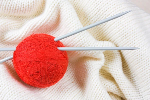 Bolas Com Fio Agulhas Para Tricotar — Fotografia de Stock