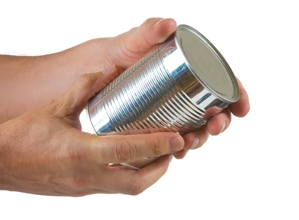 Food can in hand — Stock Photo, Image