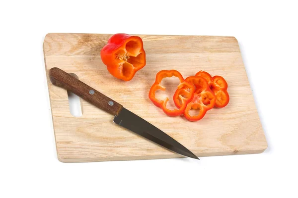 Paprika Knife Cutting Board Isolated White Background — Stock Photo, Image