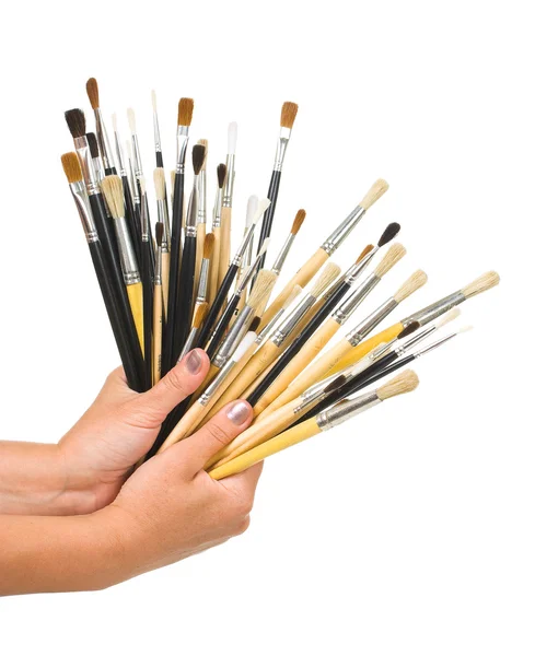 Brushes Hand Isolated White Background — Stock Photo, Image