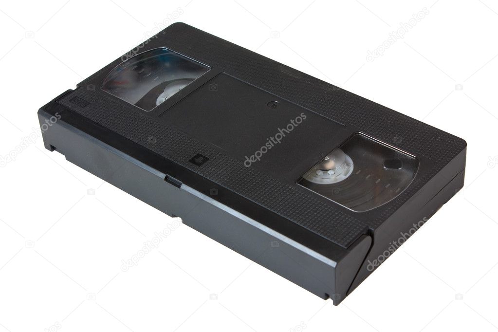 video cassette from an old tape recorder isolated on white background