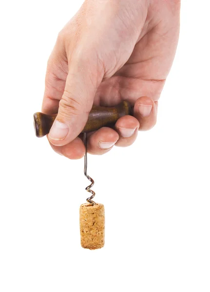 Corkscrew in hand — Stock Photo, Image