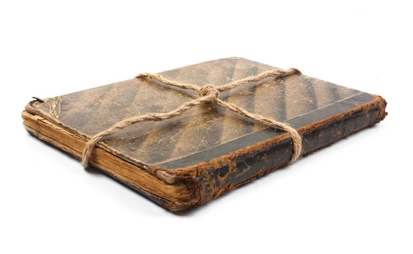 Um livro antigo com uma folha amassada — Fotografia de Stock