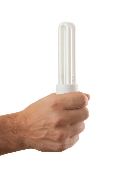 Lámpara de bajo consumo en mano — Foto de Stock