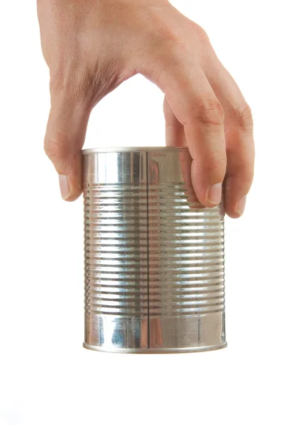 Food can in hand — Stock Photo, Image