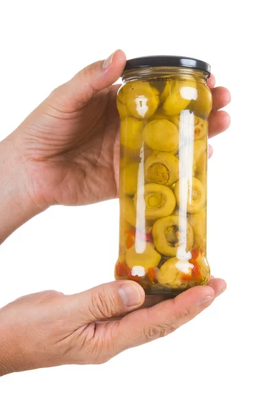 Jar of canned mushrooms — Stock Photo, Image