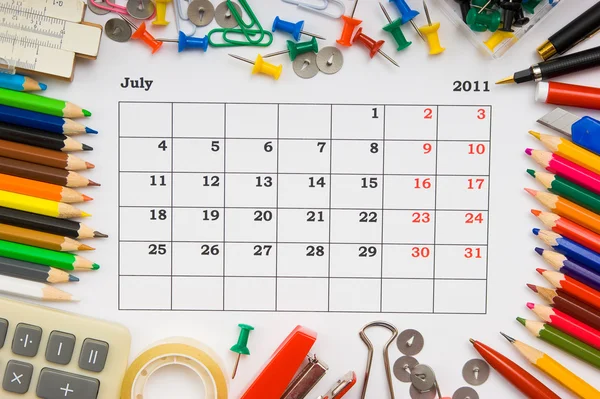 Monthly calendar with office and stationery for 2011 — Stock Photo, Image