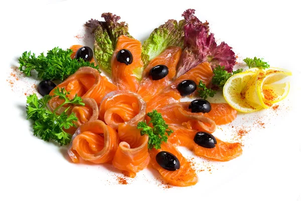 Salted salmon sliced on a plate — Stock Photo, Image