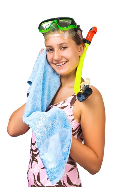 年轻漂亮的女孩潜水员 — 图库照片
