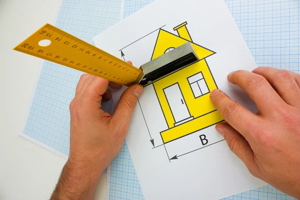 Drawing at home with construction tools — Stock Photo, Image