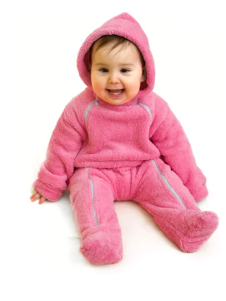 Bebê feliz em rosa — Fotografia de Stock