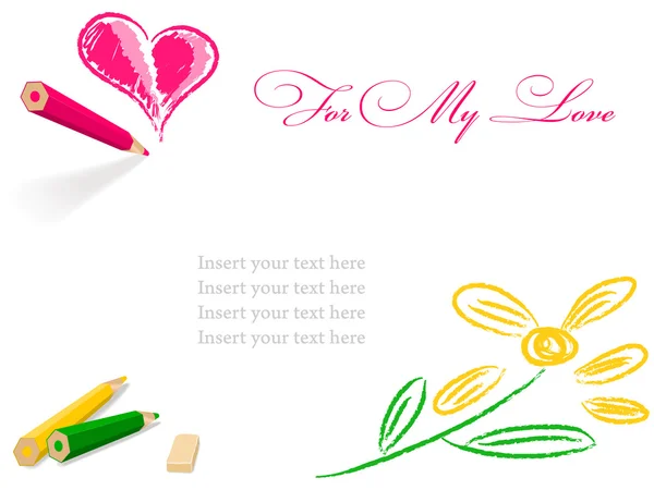 铅笔绘制的心和花 — 图库矢量图片