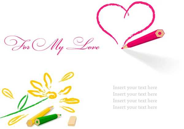 Blyertspenna rita hjärtat och blomma — Stock vektor