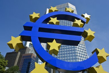 Euro symbol in front of the ECB building clipart