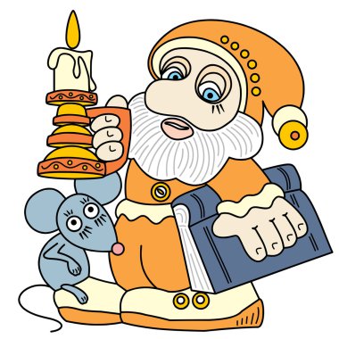 Good gnome with a book and candle. clipart