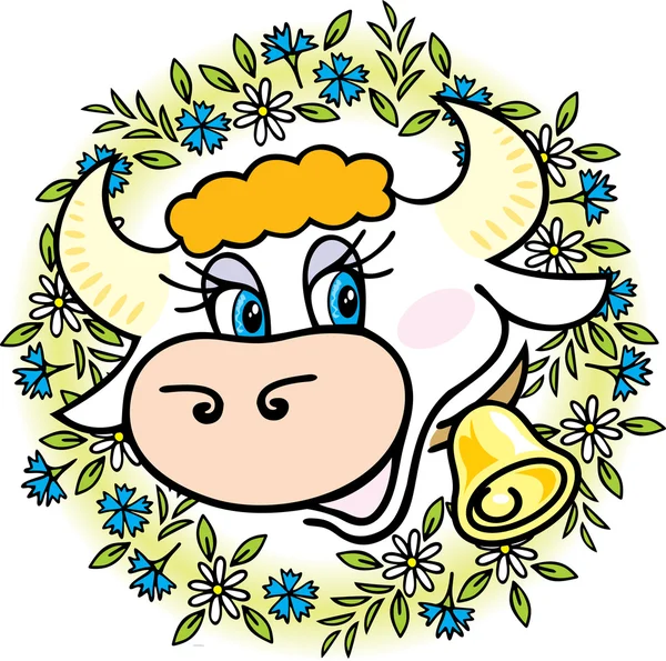 Dobrá kráva v květech. — Stockový vektor