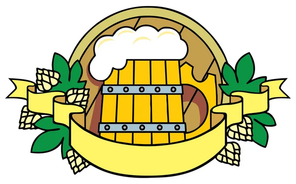 Cerveza con lúpulo, barril y cinta . — Archivo Imágenes Vectoriales