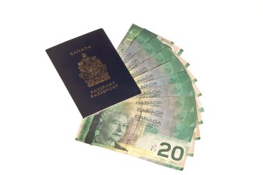 Canadian passport and canadian money clipart