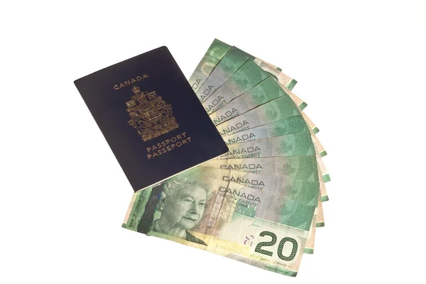 Canadian passport and canadian money — Stock Photo, Image