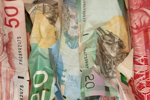 Crinkled Canadian dollar bills closeup — Stock Photo, Image