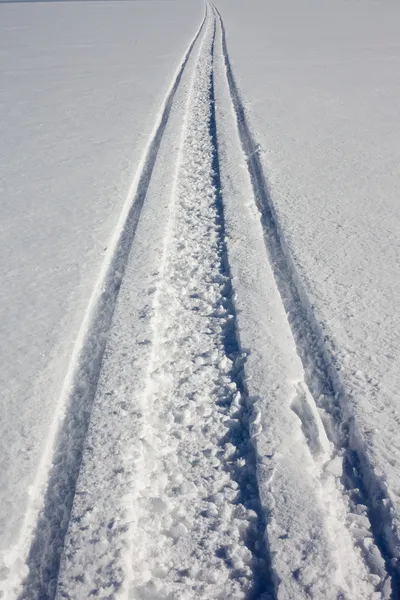 Skidoo faixa em neve limpa fresca — Fotografia de Stock