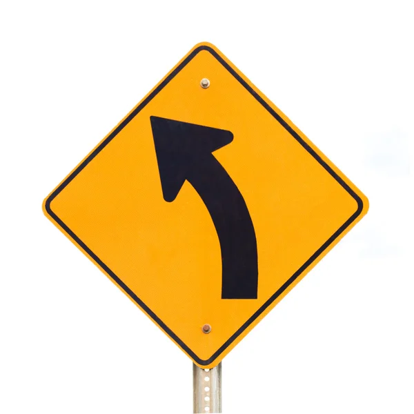 Yol işareti sol eğrinin üzerine beyaz izole — Stok fotoğraf
