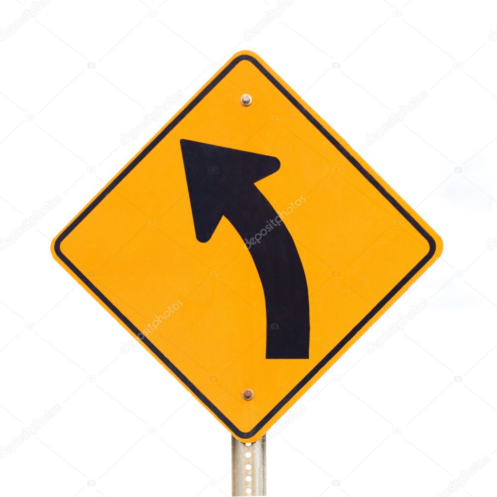 Road sign left curve isolated on white