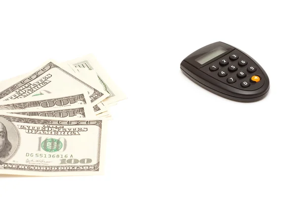 Heap of dollars and pin calculator — Stock Photo, Image
