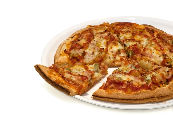 Tasty pizza on plate — Stock Photo, Image