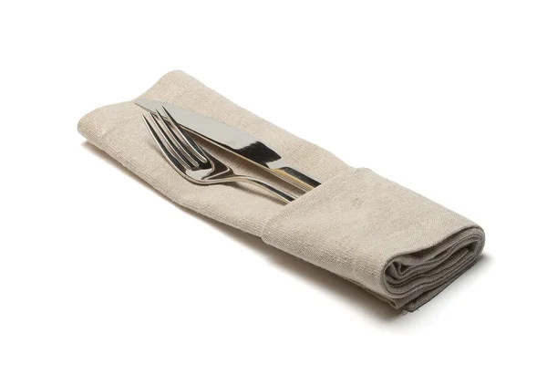 纺织品餐巾中的刀叉 — 图库照片