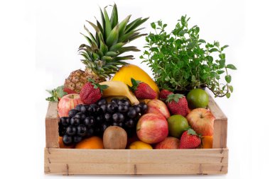 Fruit in wooden box. clipart