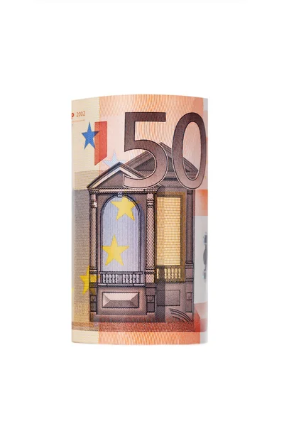 Fünfzig Euro aufgerollt — Stockfoto