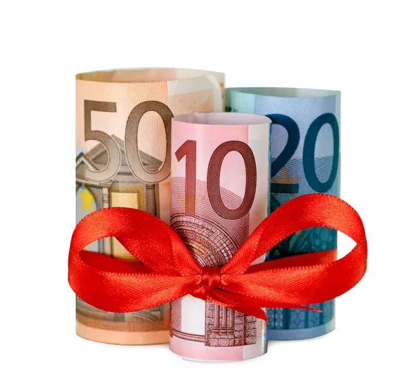 80 euro met rood lint — Stockfoto