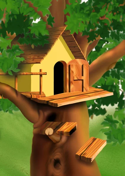 Pieni talo puussa — kuvapankkivalokuva