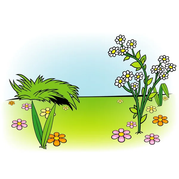 Flor blanca y prado — Vector de stock